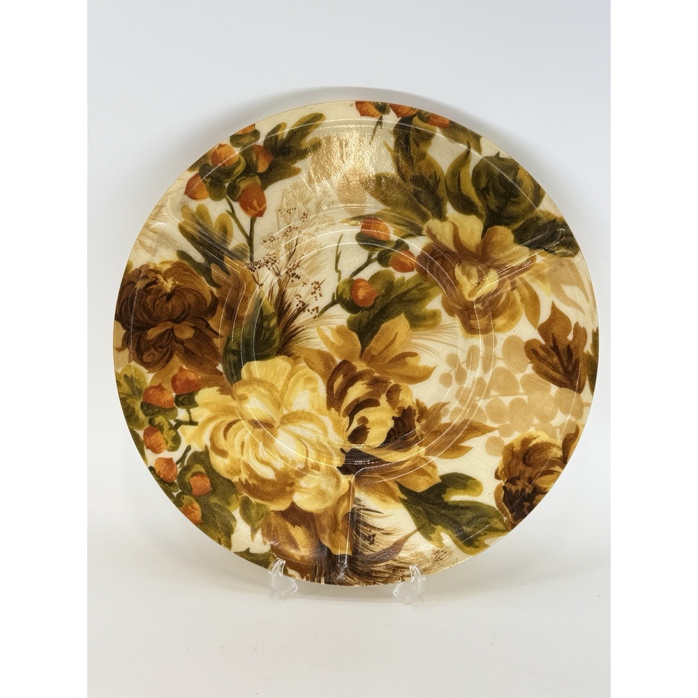 Mid-Century Modern Round 17" Brown Fall Fiberglass 4 Section Vintage Tray